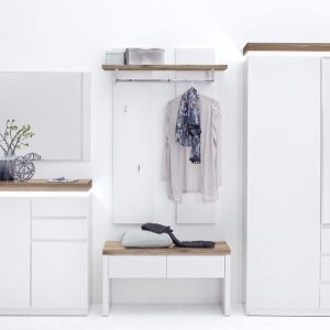 Szafa dwudrzwiowa z szufladami biała / dąb mat 91 x 198 cm Ramona