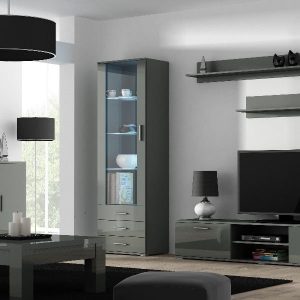 Meblościanka do salonu szara mat / połysk 410 cm Simple