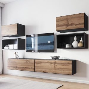 Meblościanka do salonu antracyt / wotan mat 324 cm Rock 3