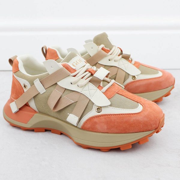 Skórzane sneakersy damskie beżowo pomarańczowe Goe RR2N4064