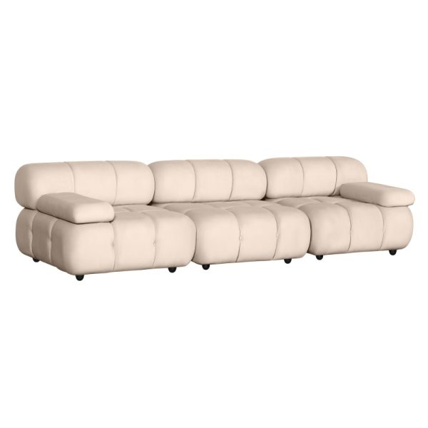 Sofa modułowa Fluf Big 3-częściowa, jasnobeżowa, welurowa