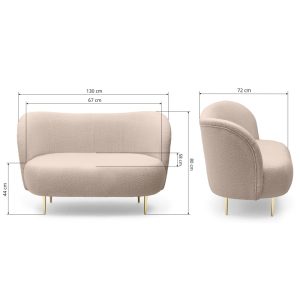 Sofa dwuosobowa Aldo II jasnobeżowa/złote nóżki, boucle