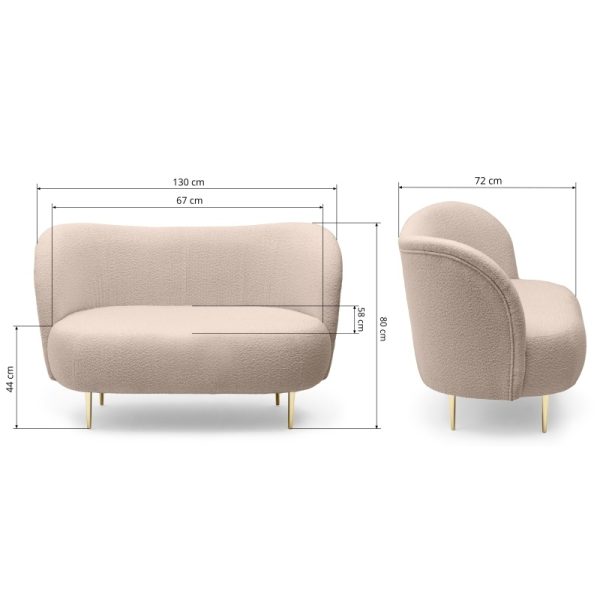 Sofa dwuosobowa Aldo II jasnobeżowa/złote nóżki, boucle