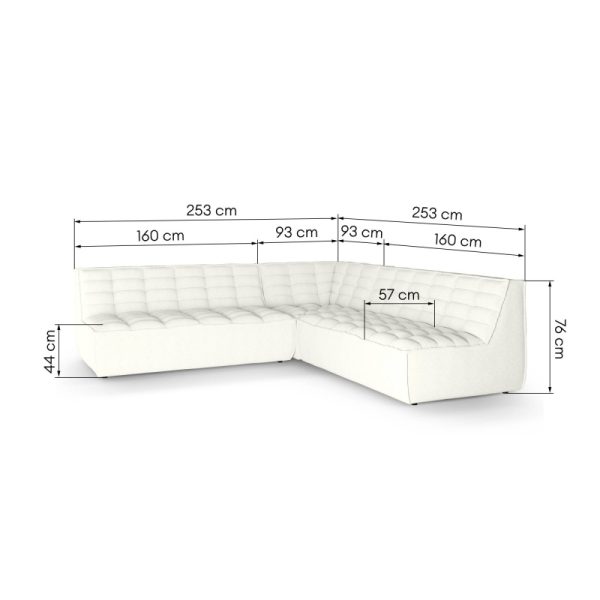 Narożnik modułowy do salonu Lazy, 5-osobowy, uniwersalny, kremowy, welur