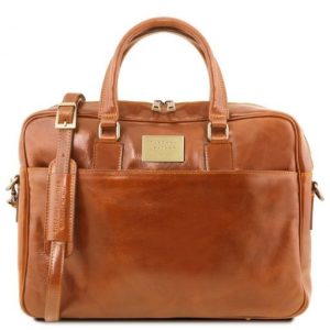 Tuscany Leather Urbino - skórzana teczka na laptopa z przednią kieszenią , kolor miodowy TL141241