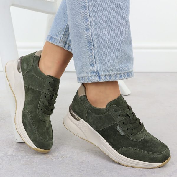 Skórzane sneakersy na koturnie zamszowe zielone Sergio Leone SP104