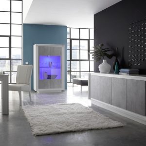 Komoda szeroka z drzwiami beton / biała mat 207 cm Paradise