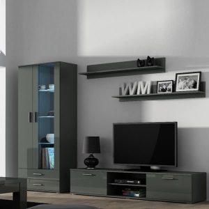 Meblościanka do salonu szara mat / połysk 285 cm Simple