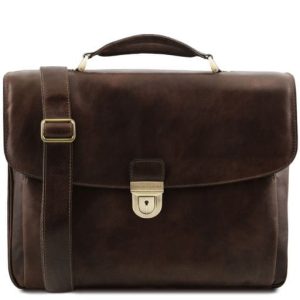Tuscany Leather Alessandria - wielofunkcyjna skórzana torba na laptop, kolor ciemnobrązowy TL142067