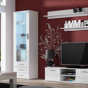 Meblościanka do salonu biała mat / połysk 225 cm Simple