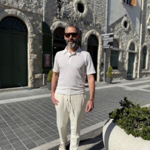 Koszulka polo męska 157 - ecru melanż