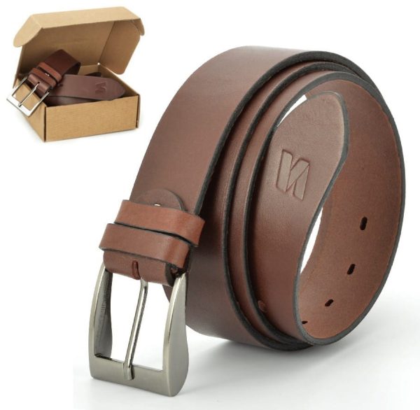 Pasek skórzany STYLION w pudełku - brązowy ST40-1 - szer.4cm (obwód 85cm)