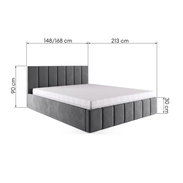 Łóżko tapicerowane Paros 1 140/160x200 cm z pojemnikiem i stelażem, ciemnoszare, welurowe