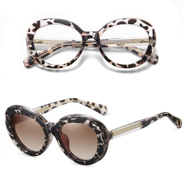 2w1 Okulary damskie do komputera + nakładka przeciwsłoneczna na magnes Clip-On 25174D panterkowe