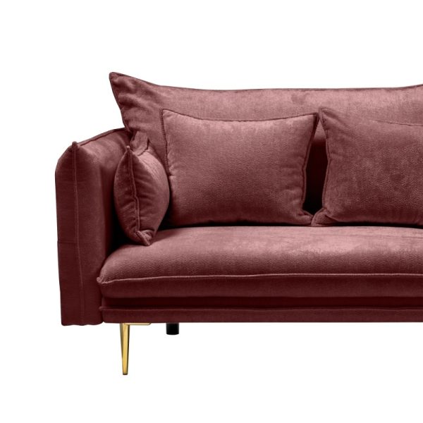Sofa do salonu Glam bordowa/złote nóżki