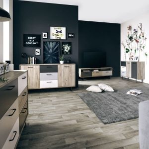 Szafka RTV biała / dąb / szara mat 160 cm Orlando