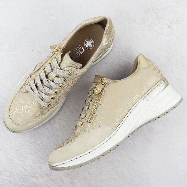 Półbuty damskie sneakersy na koturnie komfortowe beżowe Rieker N4316-62