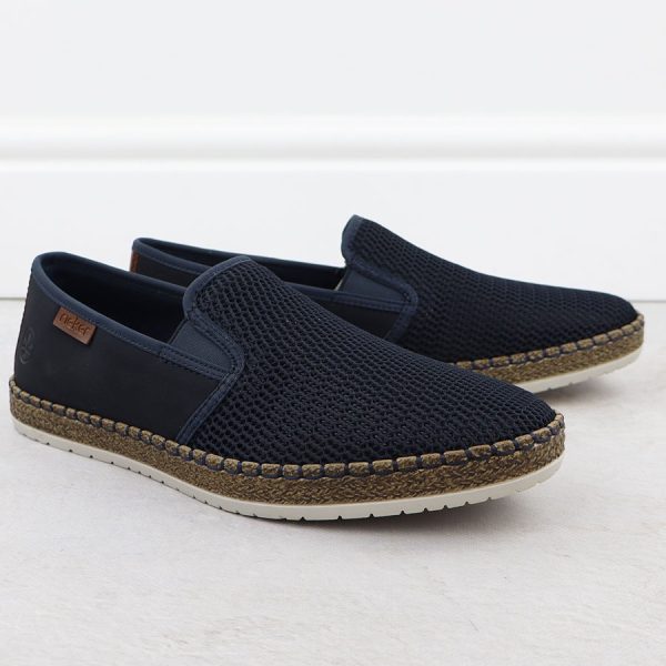 Półbuty męskie wsuwane espadryle granatowe Rieker B5265-14