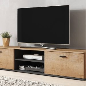 Szafka RTV dąb / czarna mat 180 cm Simple