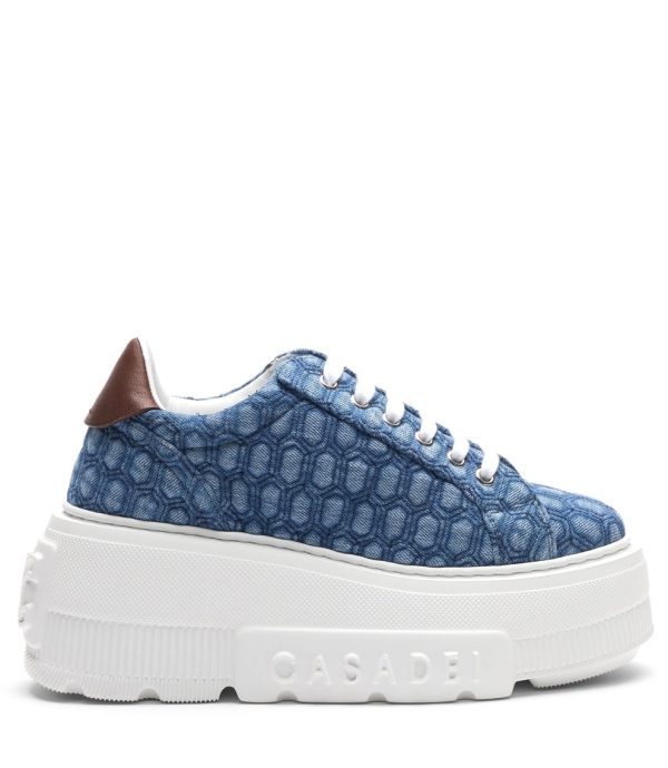 PIKOWANE JEANSOWE SNEAKERSY NA PLATFORMIE Z LOGO "NEXUS MAISON LAB"