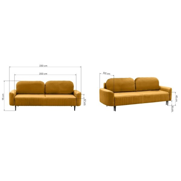 Sofa rozkładana Vena z pojemnikiem, musztardowa, welurowa