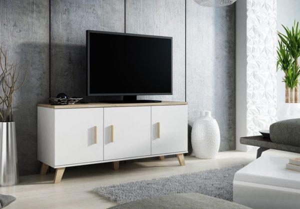 Komoda z drzwiami biała / dąb sonoma mat 150 cm Livorno