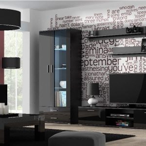 Meblościanka do salonu czarna mat / połysk 430 cm Simple