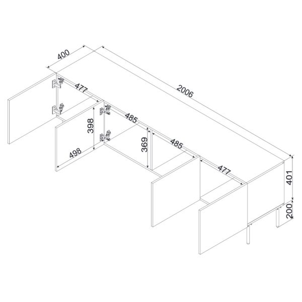 Szafka RTV czarna mat 200 cm Linea