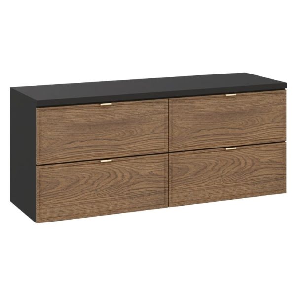 Zestaw dwóch szafek pod umywalkę z blatem Talia 120 cm, czarny mat/dąb casella