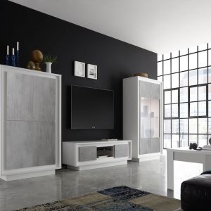 Komoda wysoka z drzwiami beton / biała mat 106 cm Paradise