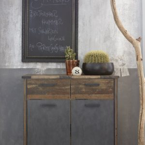 Komoda z szufladami i drzwiami antracyt / ciemne drewno postarzane mat 119 cm Factory