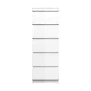 Komoda wysoka z szufladami biała wysoki połysk 40 cm Naia