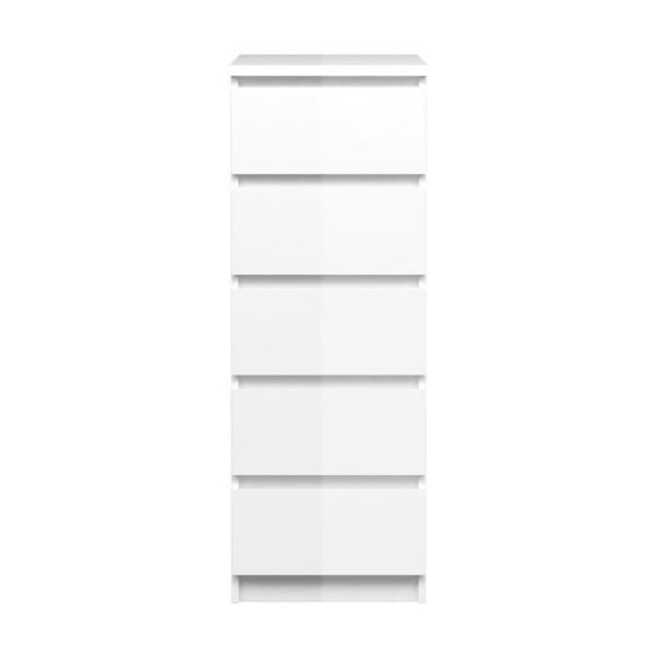 Komoda wysoka z szufladami biała wysoki połysk 40 cm Naia
