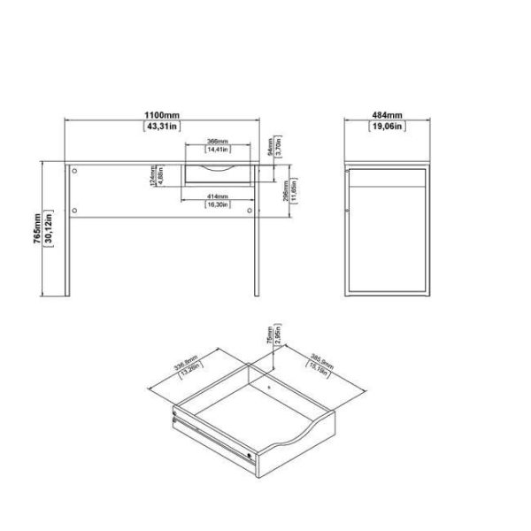 Biurko z szufladą białe / dąb sonoma mat 110 cm Function Plus Small
