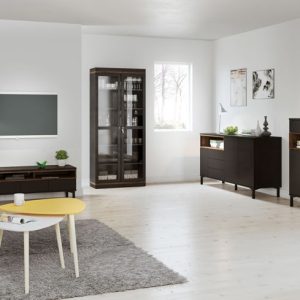 Komoda wysoka z szufladami i drzwiami czarna / orzech mat 89 cm Roomers