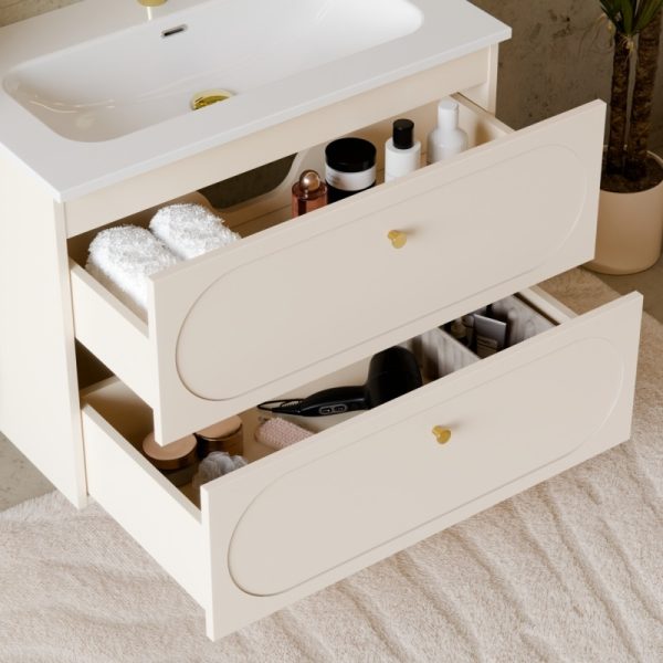 Szafka pod umywalkę Donna Sand 80 cm, Beż Piaskowy, złoty uchwyt