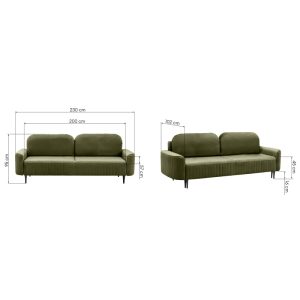 Sofa rozkładana Vena z pojemnikiem, oliwkowozielona, welurowa