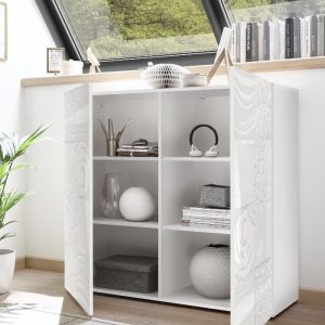 Komoda wysoka z drzwiami biała wysoki połysk 121 cm Vero