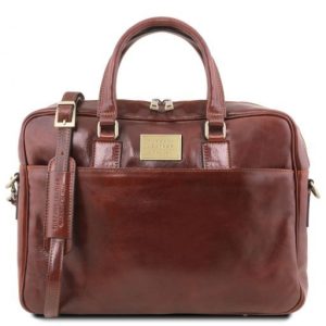 Tuscany Leather Urbino - skórzana teczka na laptopa, 2-komorowa z przednią kieszenią , kolor brązowy TL141894