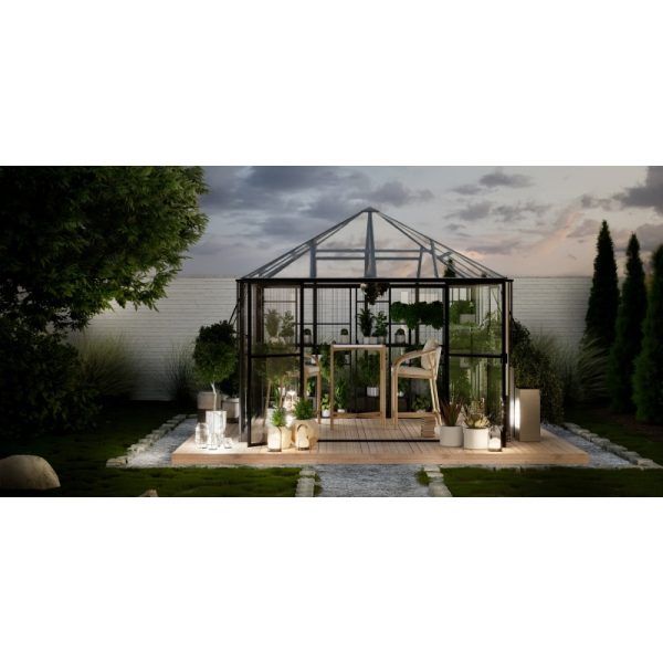 Oranżeria ogrodowa ProGlass Gazebo Compact z fundamentem 8,2 m² szkło hartowane 4 mm, aluminium, czarna