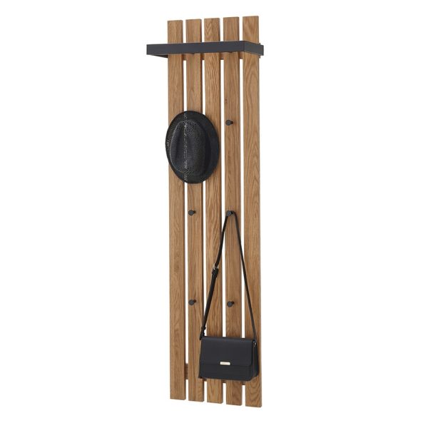 Wieszak ścienny z półką dąb / czarny 150 cm Soline