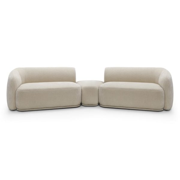 Sofa modułowa z pufem Nobo, jasnobeżowa, obłe kształty