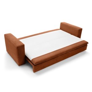 Sofa z funkcją spania i pojemnikiem Tilia, miedziana, sztruks