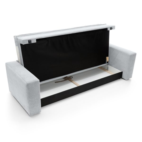 Sofa z funkcją spania i pojemnikiem Tilia, szara, sztruks