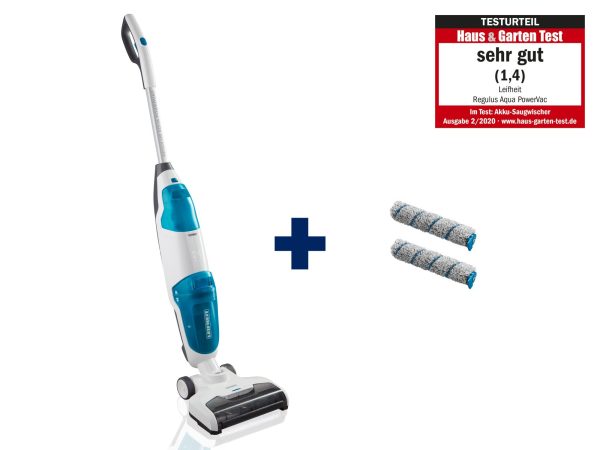 Zestaw: bezprzewodowy odkurzacz myjący Regulus Aqua PowerVac z dwoma zapasowymi wałkami czyszczącymi