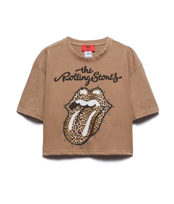 KRTÓKI T-SHIRT Z LOGO I KRYSZTAŁOWĄ APLIKACJĄ "STONE"