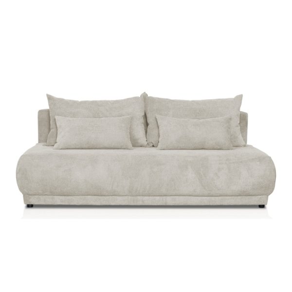 Sofa z funkcją spania i pojemnikiem Bari, szarobeżowa, obłe kształty