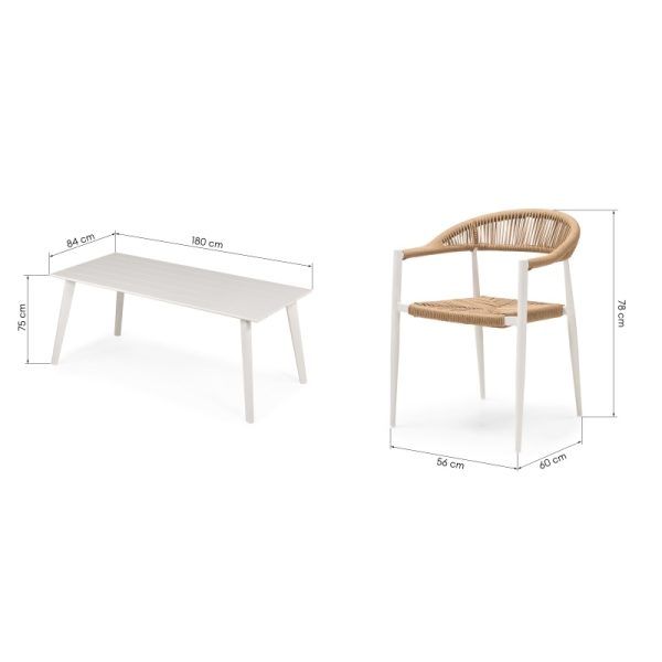 Zestaw ogrodowy Luzzi stół 180 cm + 4 krzesła, aluminiowy, technorattan, biały, brązowy