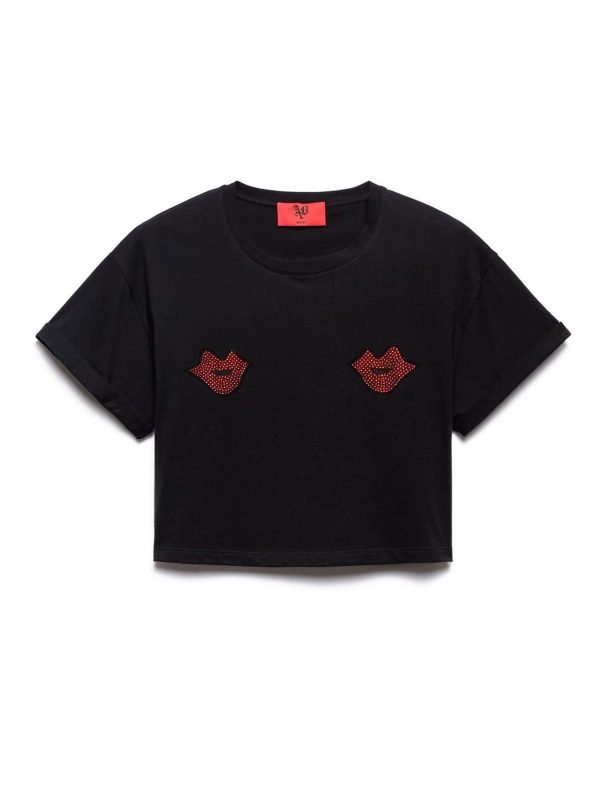 KRTÓKI T-SHIRT Z KRYSZTAŁOWĄ APLIKACJĄ "KISS"