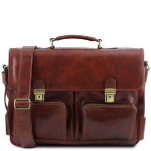 Tuscany Leather Ventimiglia - Skórzana teczka wielofunkcyjna TL SMART z przednimi kieszeniami, kolor brąz TL142069